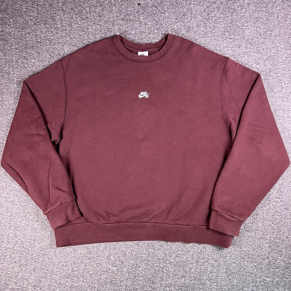 Nike‎ SB Sweatshirt Mens L Burgundy Loose Fit Pullover Skateboard Swoosh Minimal
